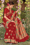 Cherry Red Cotton Saree red cotton saree