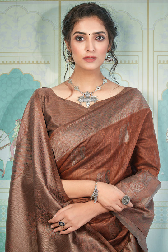 Chestnut Brown Cotton Saree cotton saree