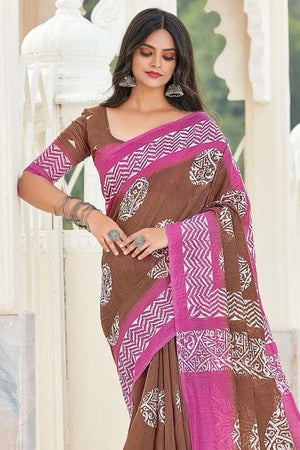 Cinnamon Brown Cotton Saree