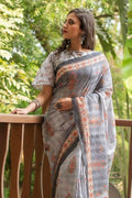 Cloud Grey Cotton Silk Saree Cloud Grey Cotton Silk Saree