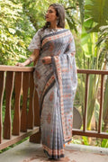 Cloud Grey Cotton Silk Saree Cloud Grey Cotton Silk Saree