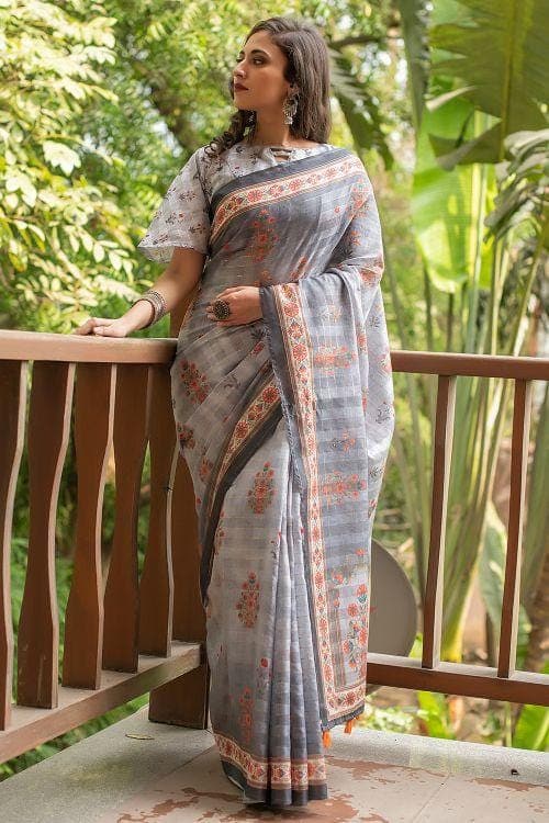 Cloud Grey Cotton Silk Saree Cloud Grey Cotton Silk Saree