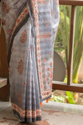 Cloud Grey Cotton Silk Saree Cloud Grey Cotton Silk Saree