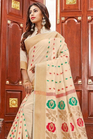 Colonial White Cotton Saree