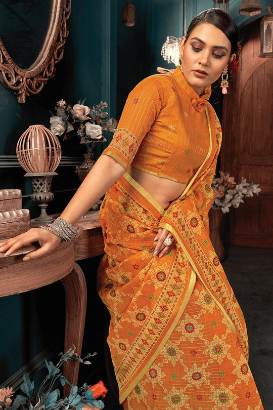 Cosmos Orange Cotton Saree Cotton Saree Cosmos Orange Cotton Saree saree online