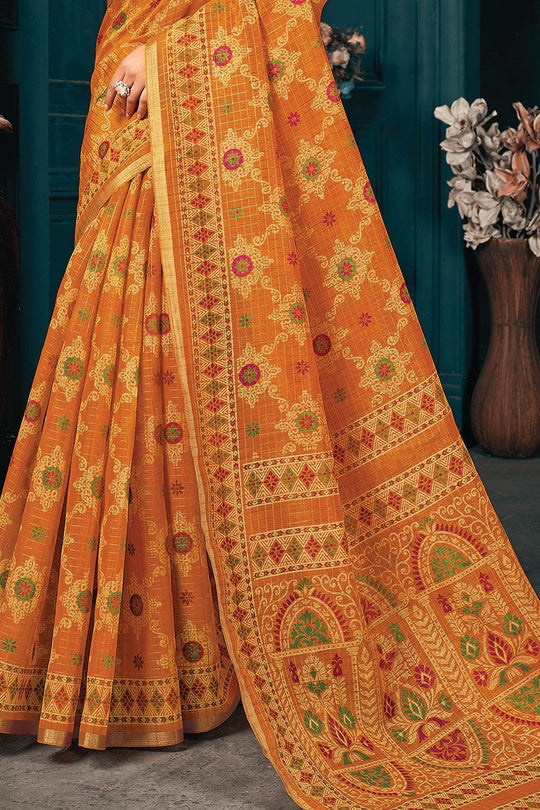 Cosmos Orange Cotton Saree Cotton Saree Cosmos Orange Cotton Saree saree online