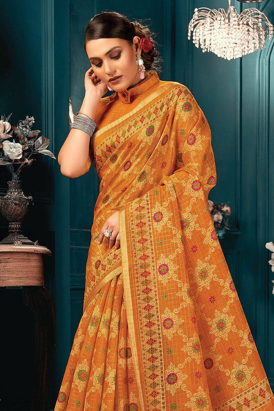 Cosmos Orange Cotton Saree Cotton Saree Cosmos Orange Cotton Saree saree online