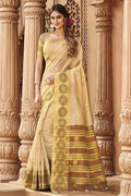 Cream Cotton Saree cotton
