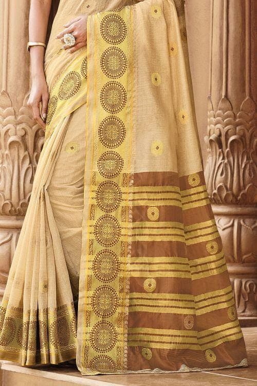 Cream Cotton Saree cotton sarees online