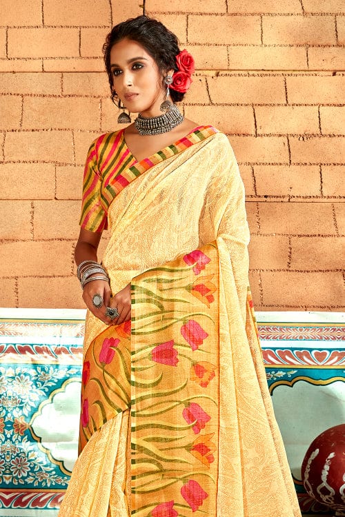 Cream Cotton Saree fancy saree