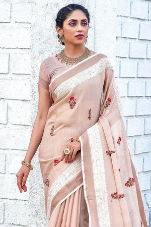 Crepe Pink Cotton Saree