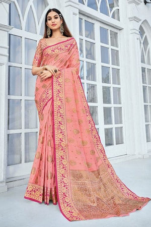 Crepe Pink Cotton Saree