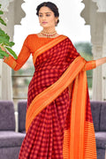 Crimson Red Cotton Saree fancy saree