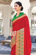 Crimson Red Cotton Saree fancy saree