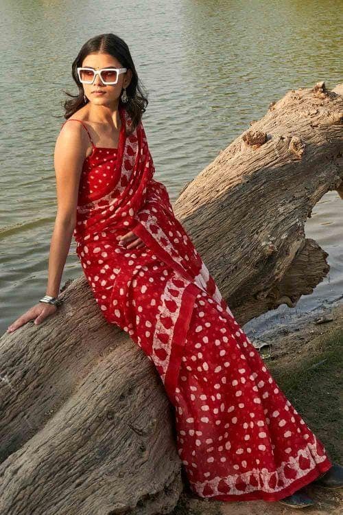 Crimson Red Printed Cotton Saree Cotton Saree Crimson Red Printed Cotton Saree saree online