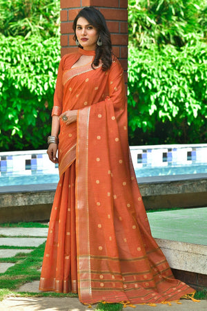 Dahlia Orange Cotton Saree