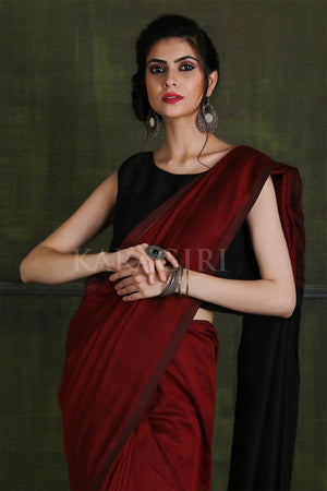 Dark Cherry Red Cotton Saree