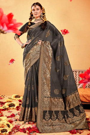 Dark Gray Cotton Saree