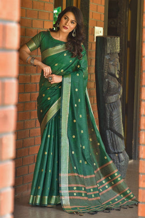 Dark Green Cotton Saree