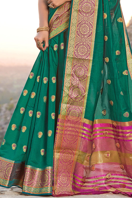 Dark Green Cotton Saree designer saree