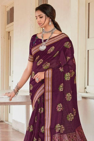 Deep Violet Chanderi Cotton Saree