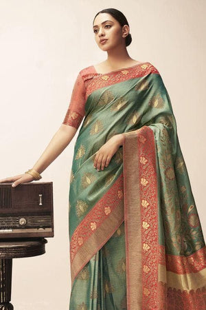 green cotton saree