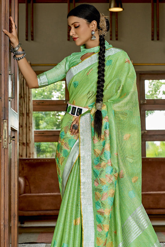 Fern Green Cotton Saree fancy saree