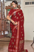 Flame Red Chanderi Cotton Saree cotton saree