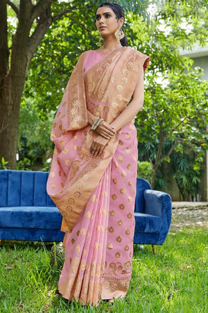 Flamingo Pink Cotton Saree