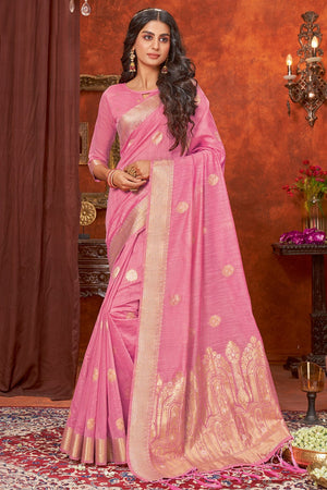 Flamingo Pink Cotton Saree