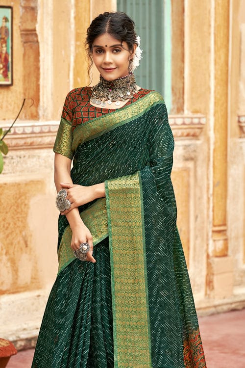 Forest Green Cotton Saree designer saree