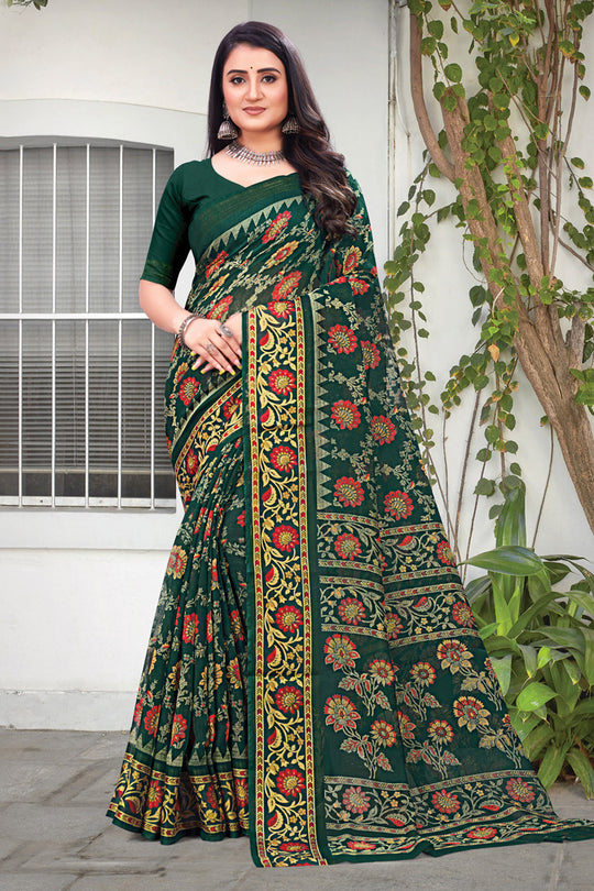 Forest Green Cotton Saree green cotton saree