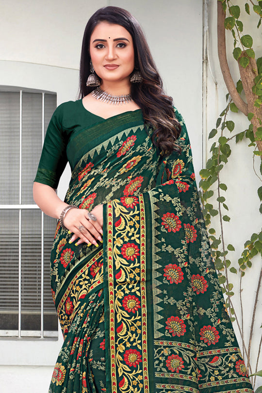 Forest Green Cotton Saree fancy saree