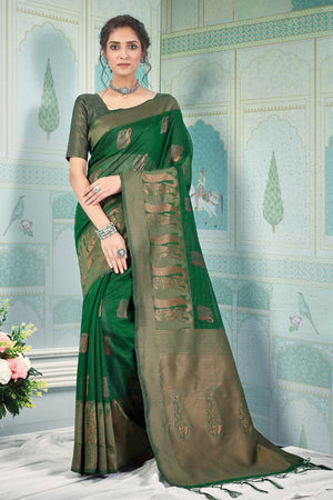 Forest Green Cotton Saree