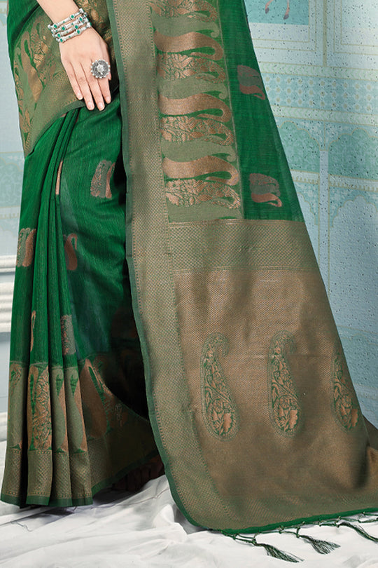 Forest Green Cotton Saree designer saree