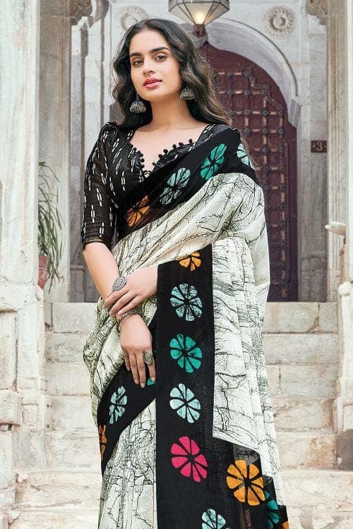 Frost White Cotton Saree cotton