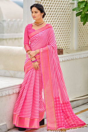 Fuschia Pink Cotton Saree