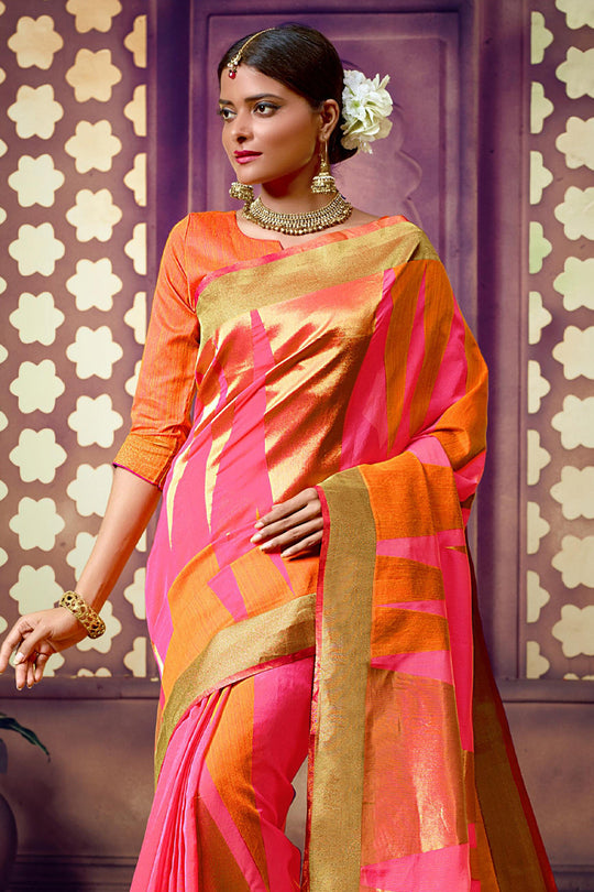 Fuschia Pink Cotton Saree fancy saree