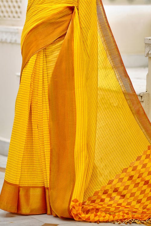 Gold Yellow Cotton Saree fancy saree