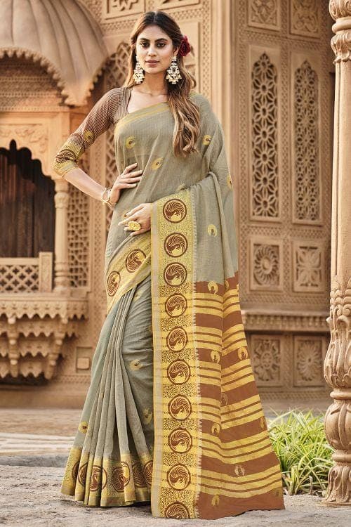 Harbour Grey Cotton Saree cotton