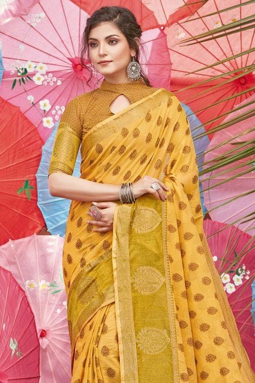 Honey Yellow Chanderi Cotton Saree cotton saree