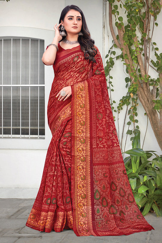 Imperial Red Cotton Saree Imperial Red Cotton Saree