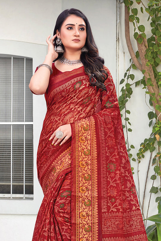 Imperial Red Cotton Saree Imperial Red Cotton Saree