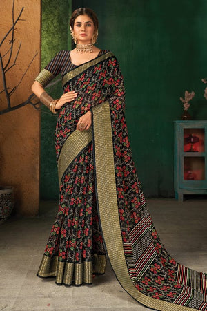 Ink Black Cotton Saree