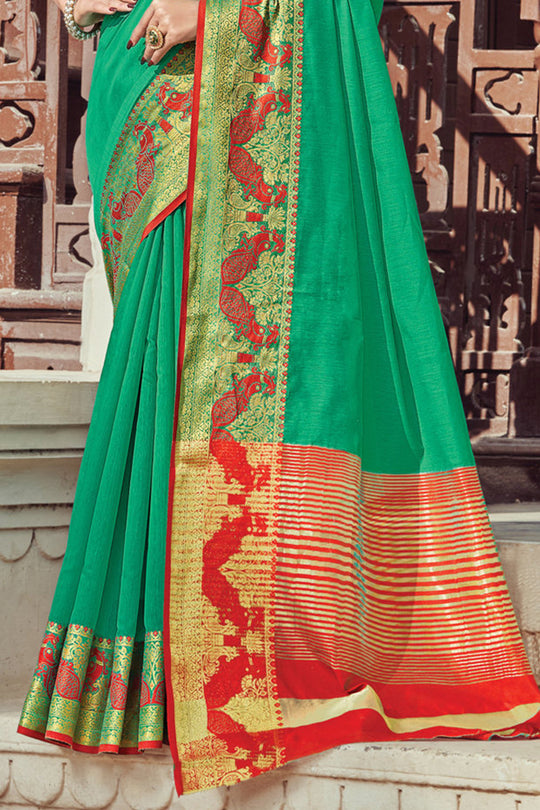 Jade Green Cotton Saree designer saree