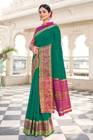 Jade Green Cotton Saree