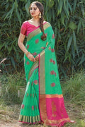 Jungle Green Floral Zari Cotton Saree cotton saree design