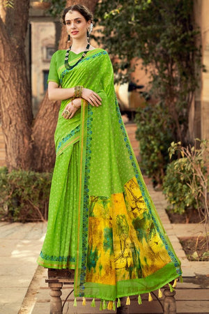 Lawn Green Cotton Saree