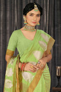 Lawn Green Cotton Saree cotton saree