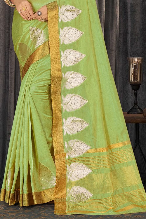 Lawn Green Cotton Saree designer saree